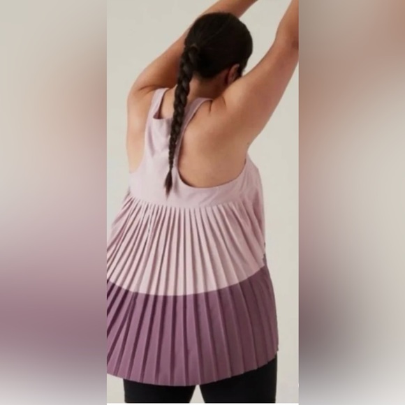 Athleta NWT Tank Top Swing Pink High Low pleated sz M athleisure active wear gym - Picture 5 of 7